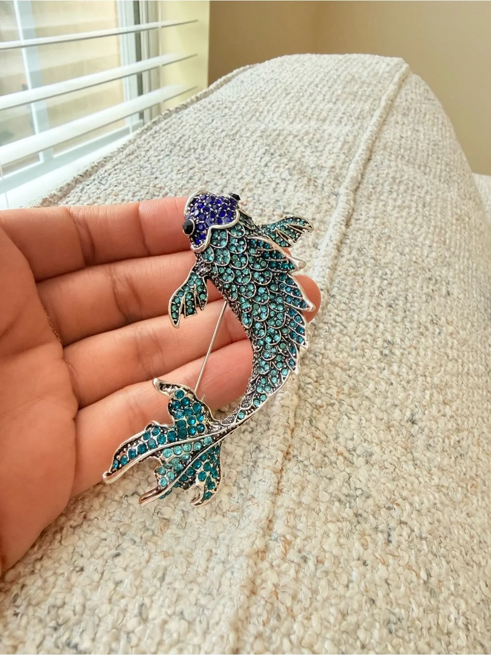 Betsey Johnson Teal & Blue Crystal Fish Brooch Pin